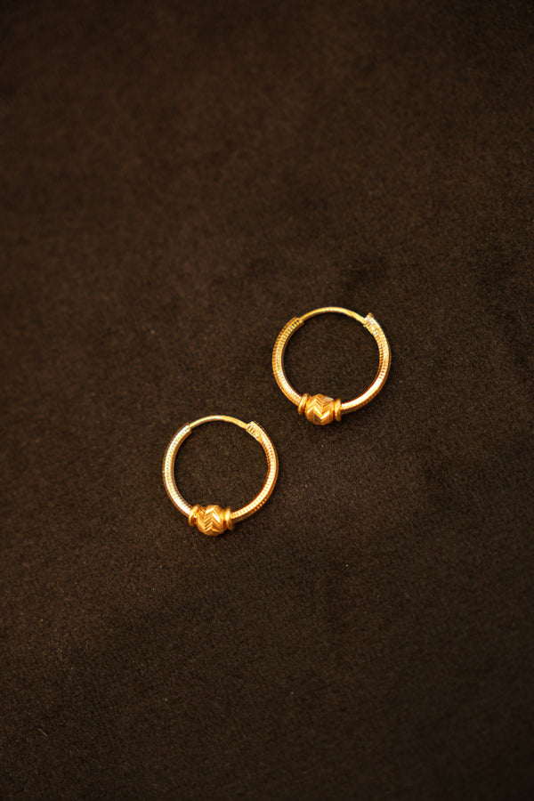 22K Gold Designer Fluted Bead Hoop Earrings