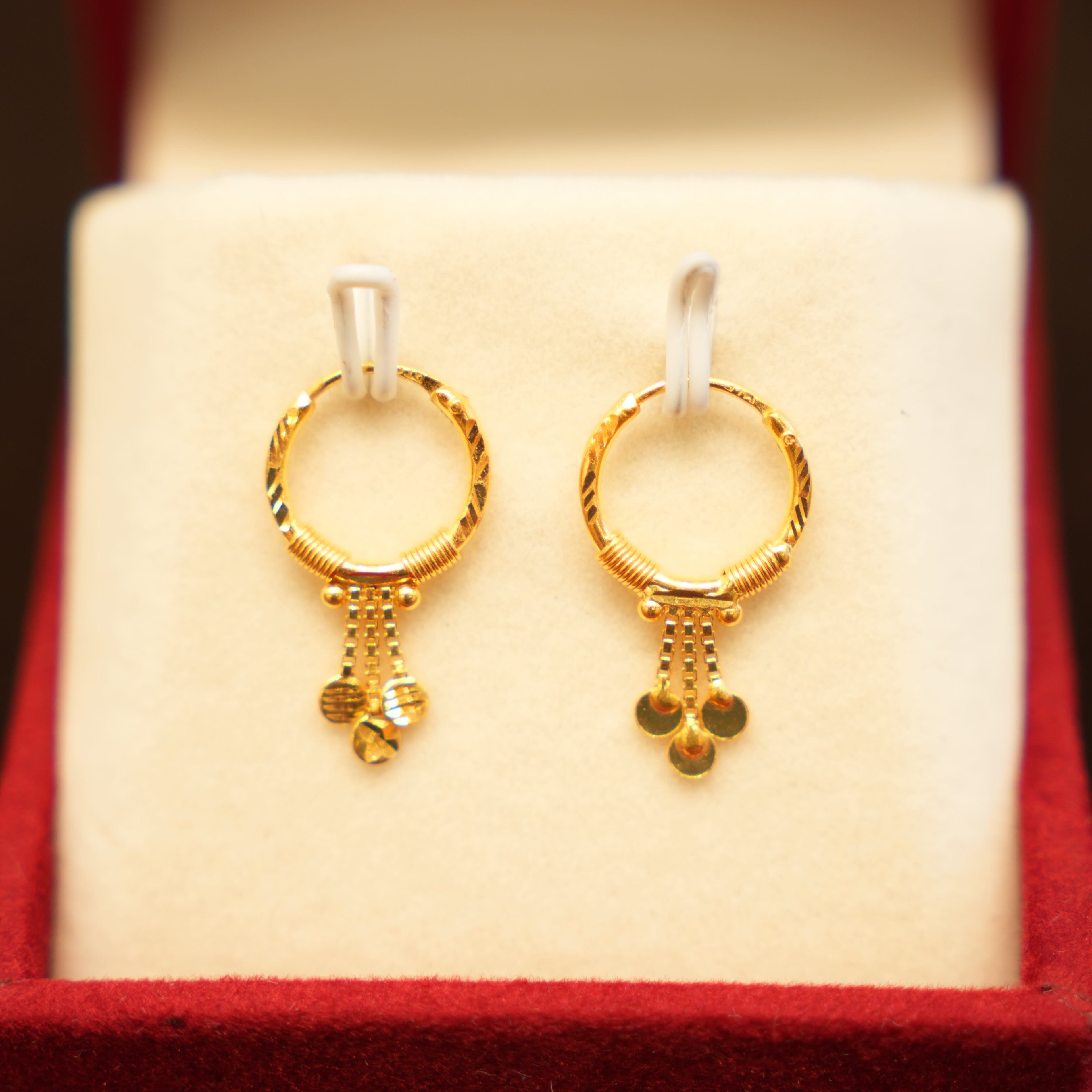 22K Gold Designer Dangling Hoop Earrings