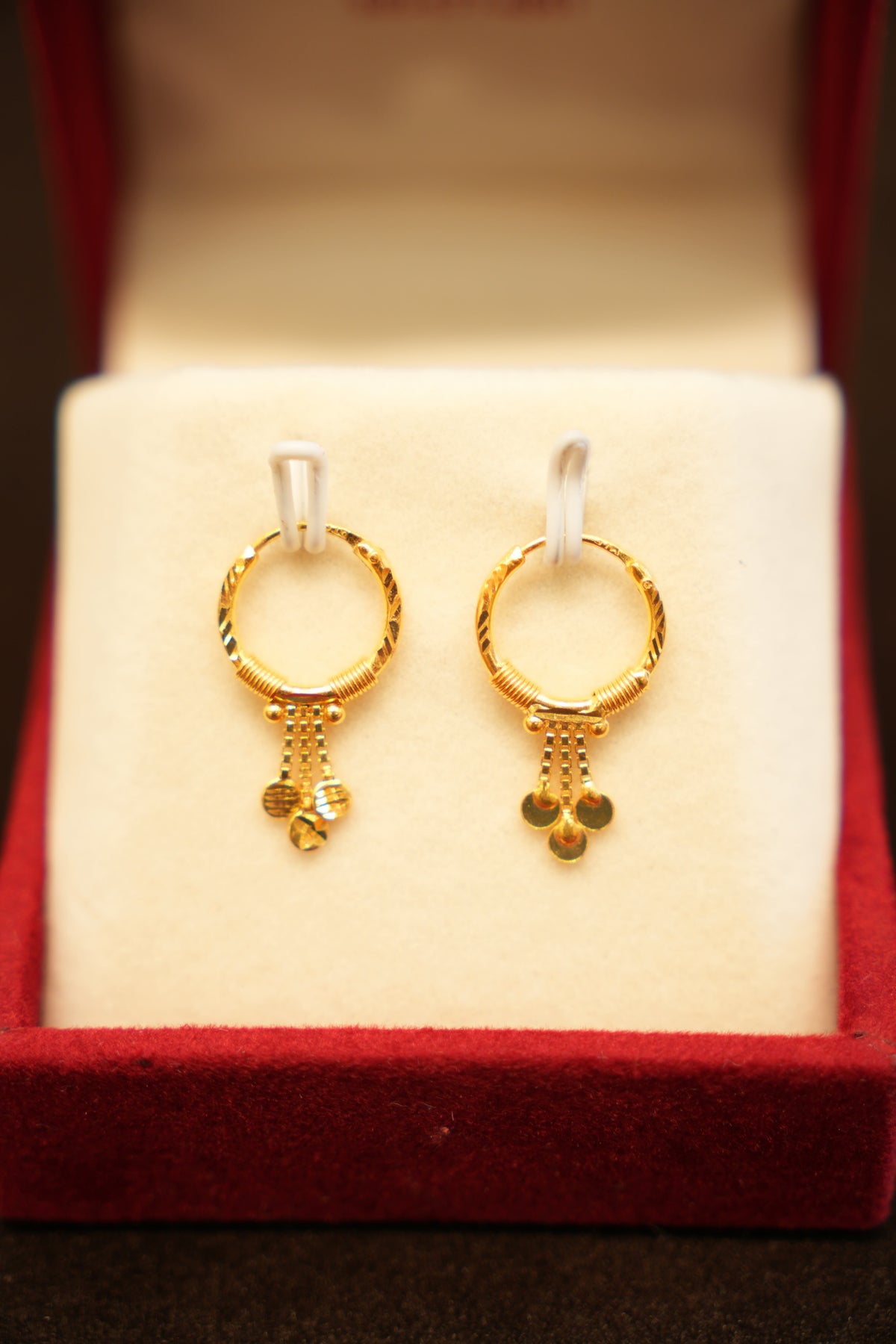 22K Gold Designer Dangling Hoop Earrings