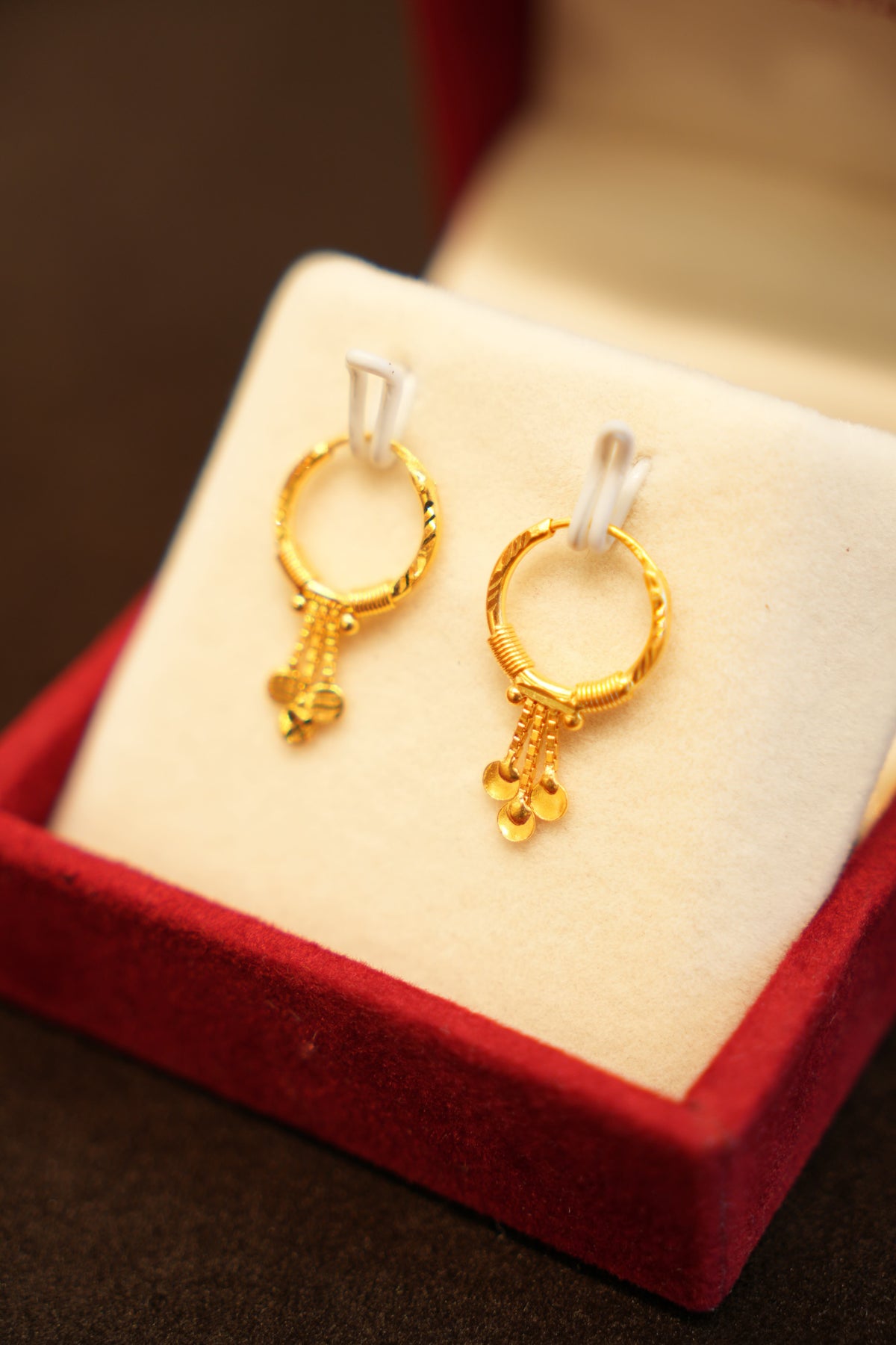 22K Gold Designer Dangling Hoop Earrings