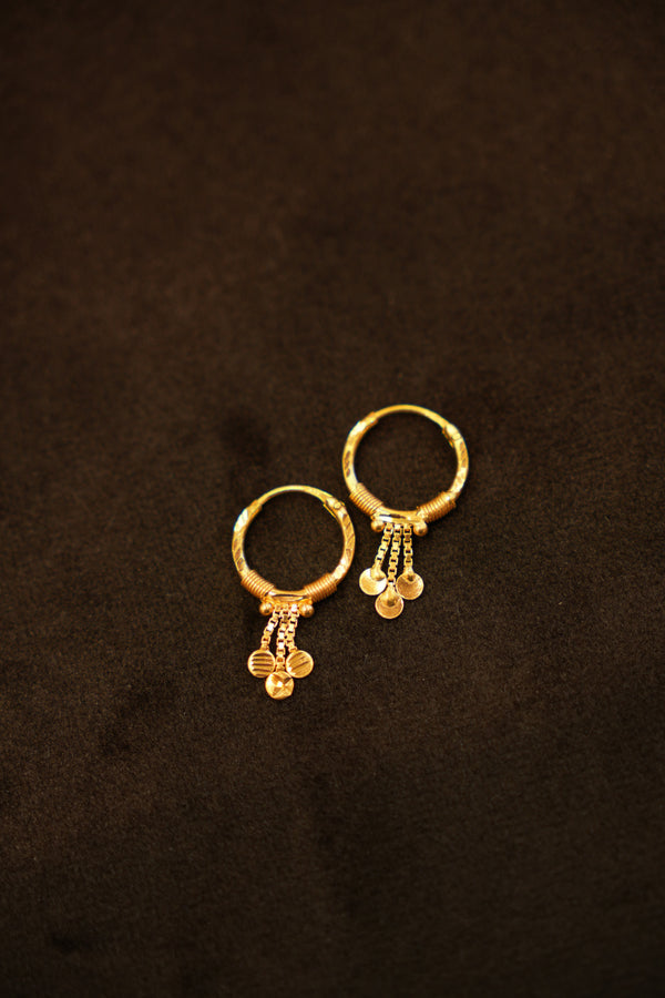 22K Gold Designer Dangling Hoop Earrings