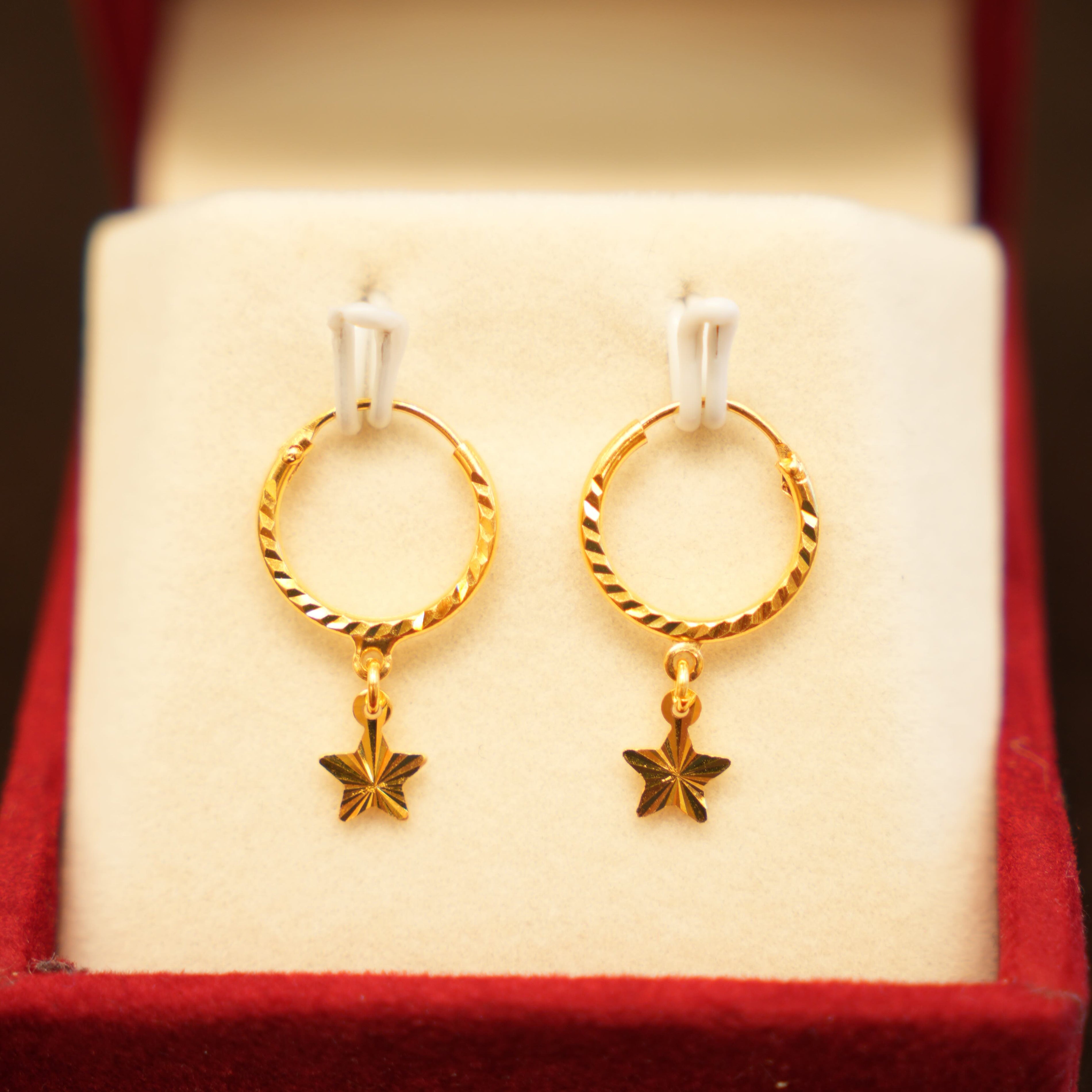 22K Gold Designer Dangling Star Hoop Earrings