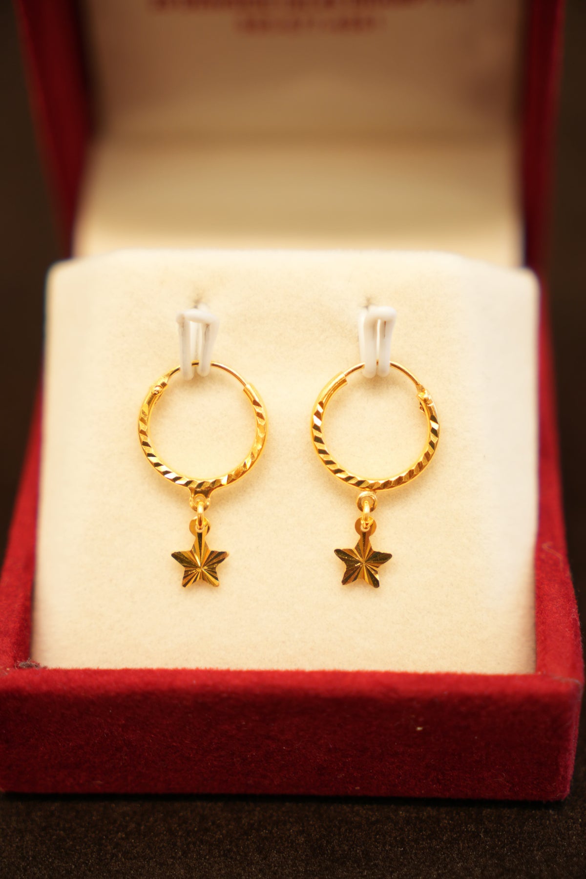 22K Gold Designer Dangling Star Hoop Earrings