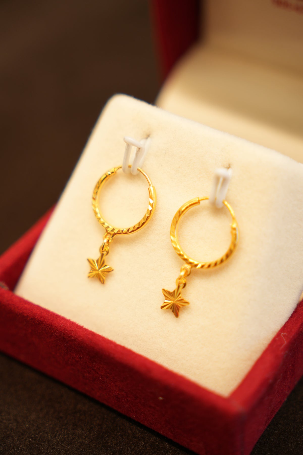 22K Gold Designer Dangling Star Hoop Earrings