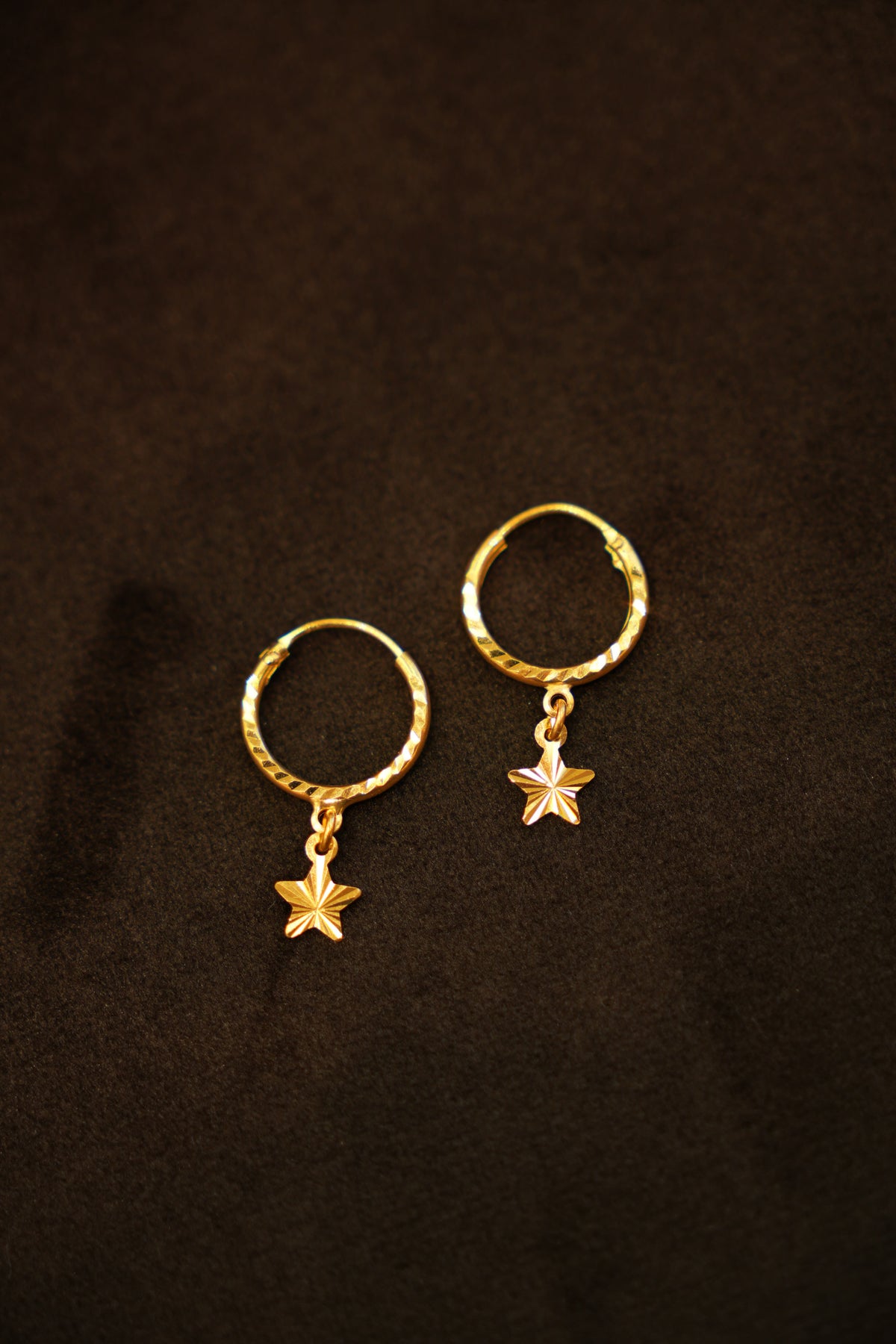 22K Gold Designer Dangling Star Hoop Earrings