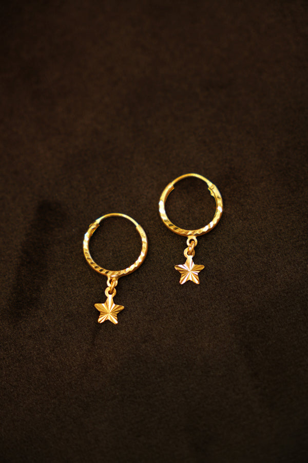 22K Gold Designer Dangling Star Hoop Earrings