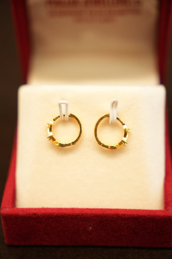 22K Gold Designer Floral Stone Hoop Earrings