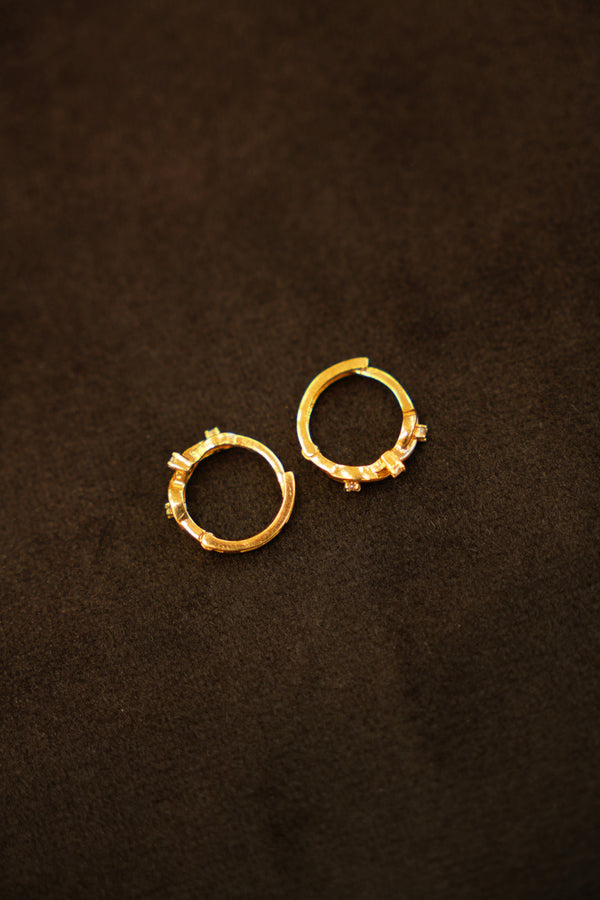 22K Gold Designer Floral Stone Hoop Earrings
