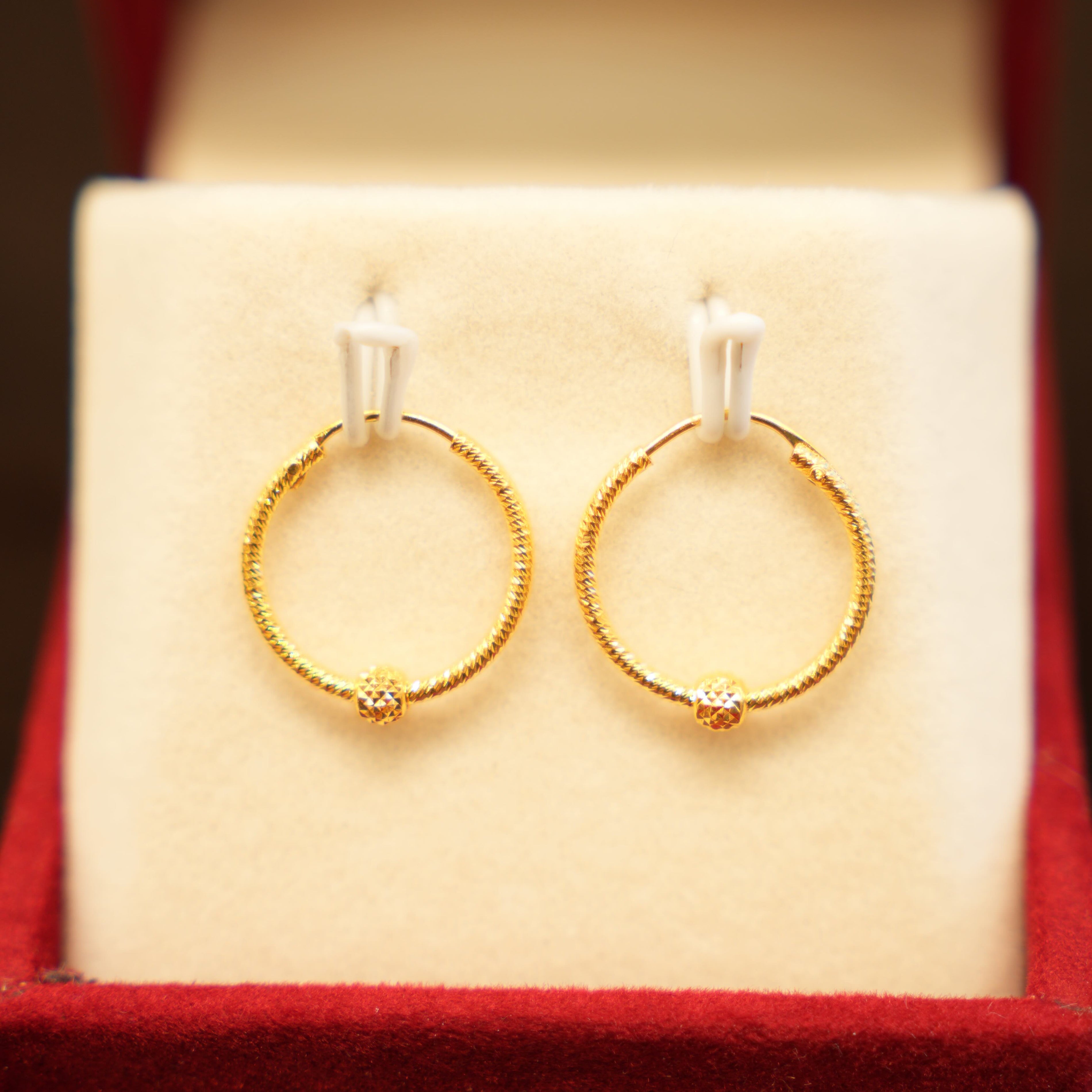 22K Gold Designer Disco Bead Ladies Hoop Earring