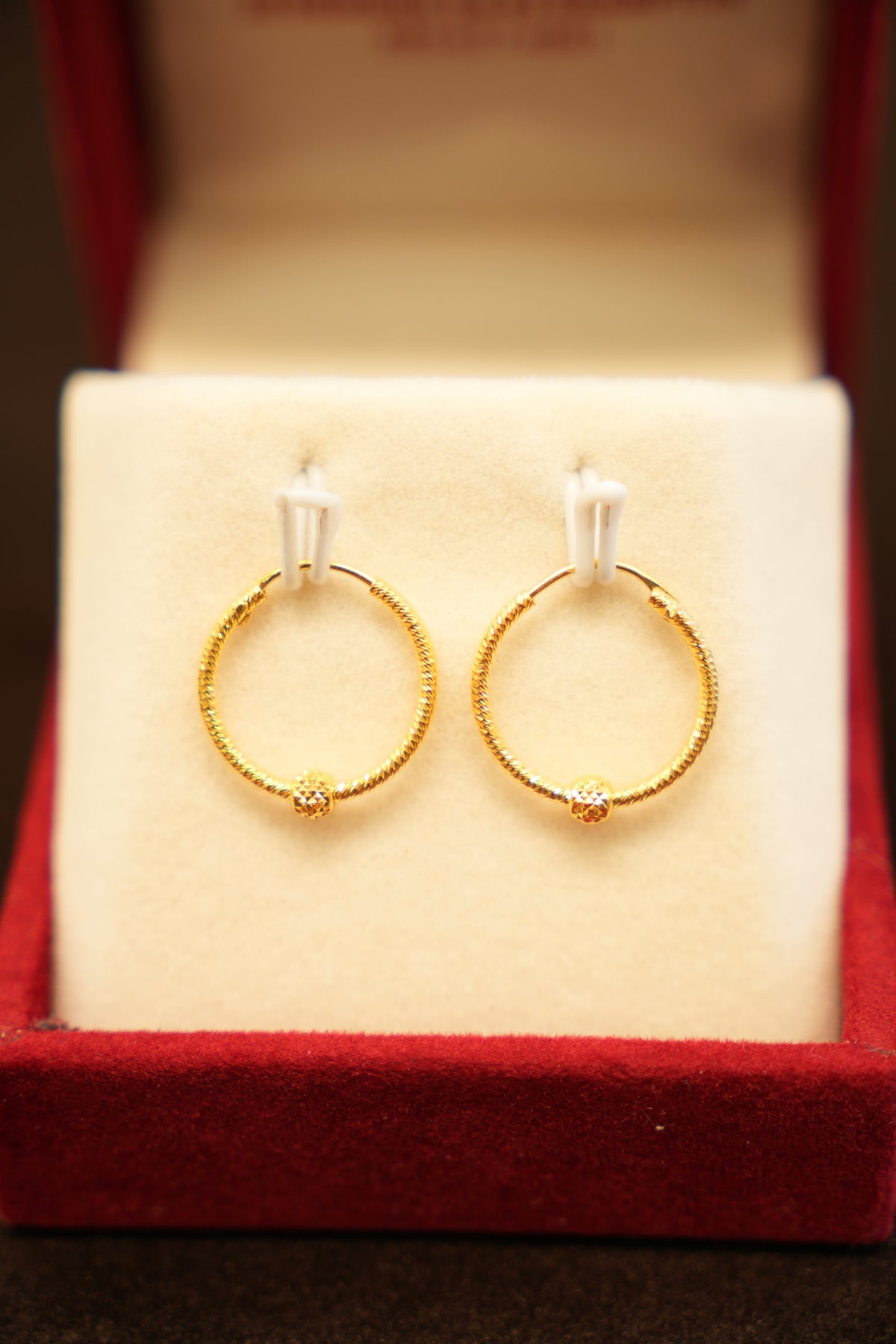 22K Gold Designer Disco Bead Ladies Hoop Earring