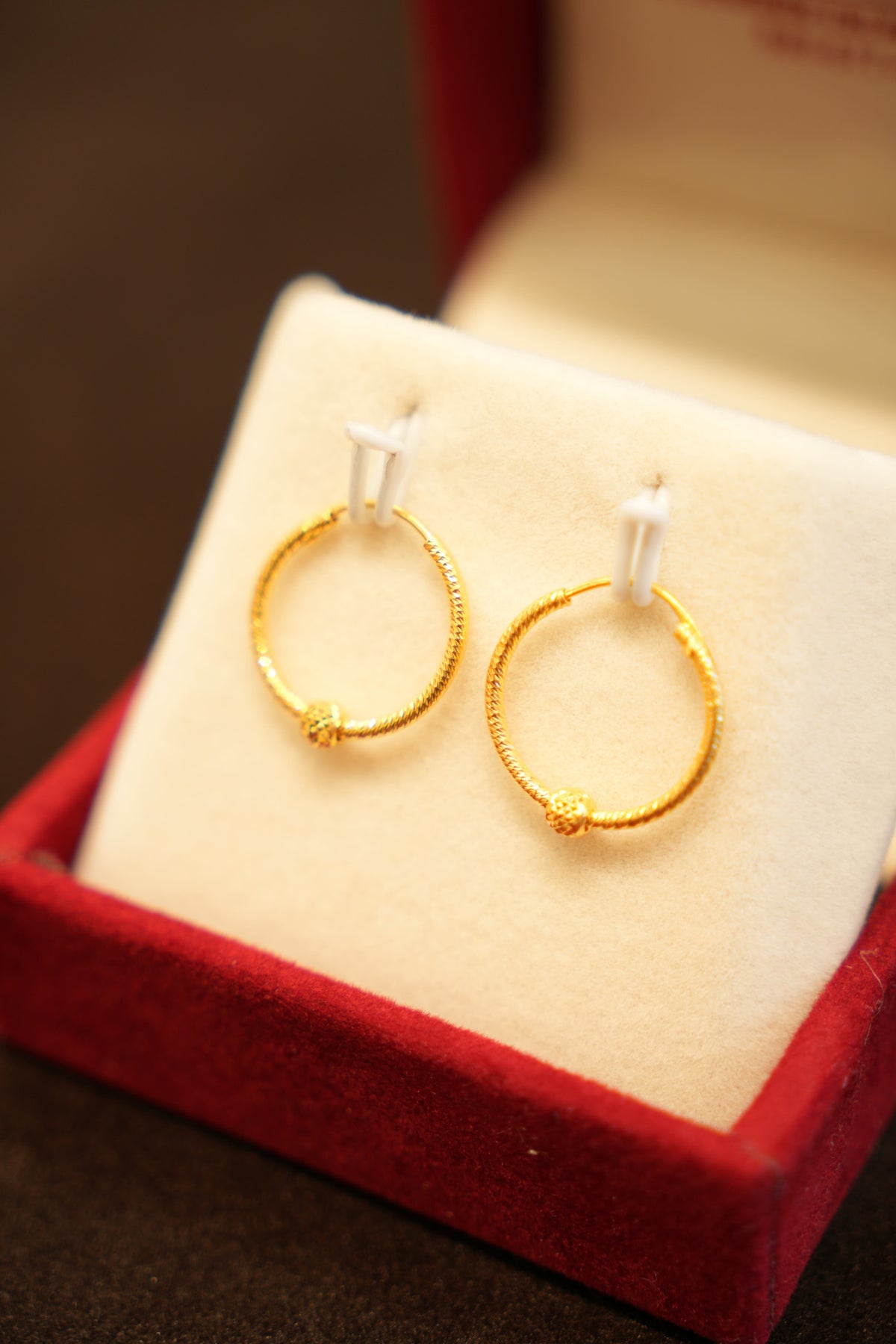 22K Gold Designer Disco Bead Ladies Hoop Earring