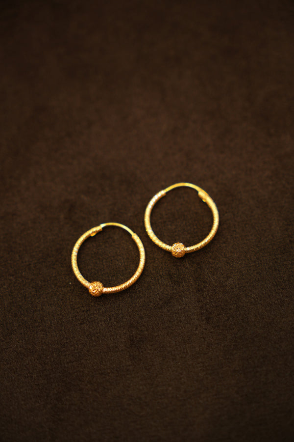 22K Gold Designer Disco Bead Ladies Hoop Earring