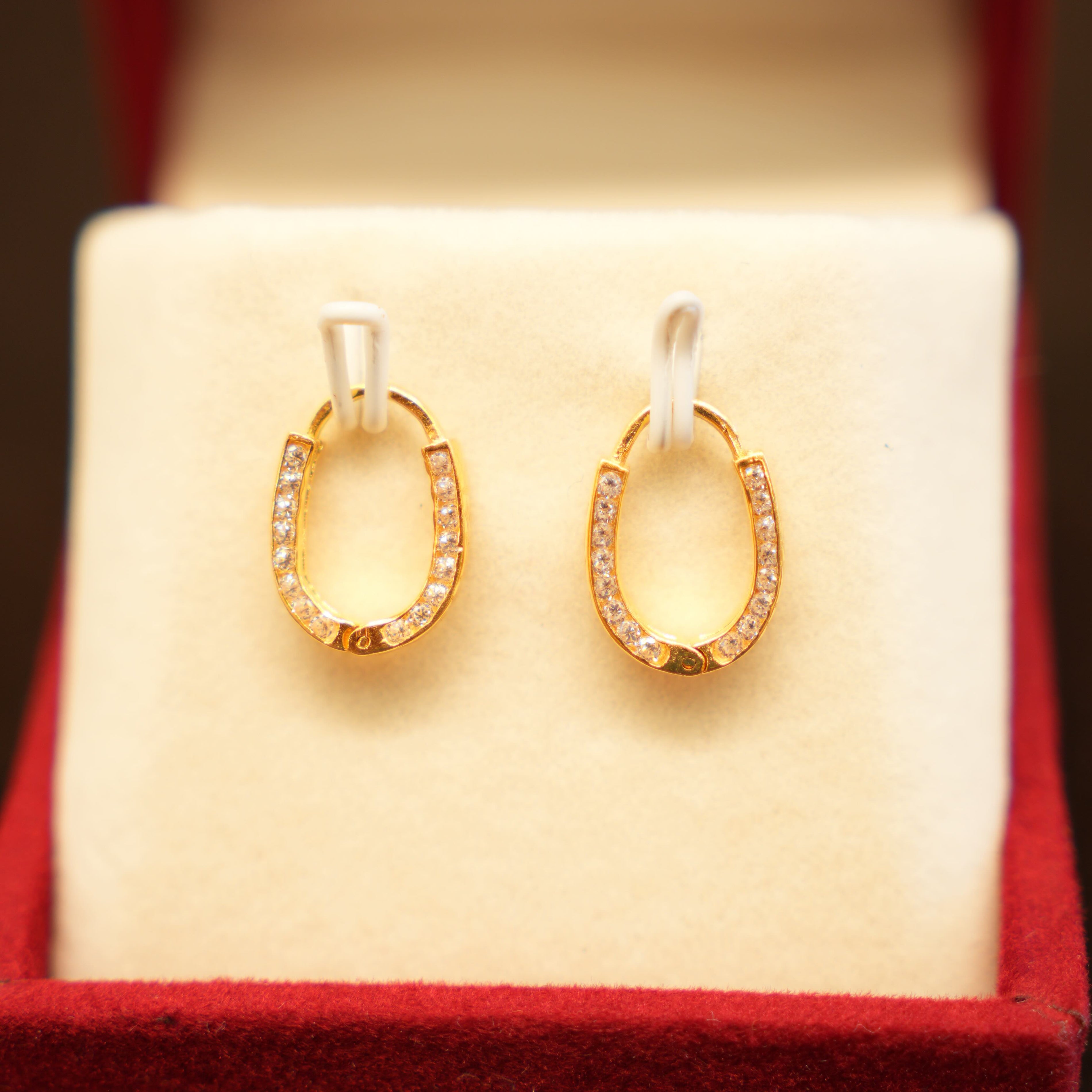 22K Gold Designer U-Shaped Stone Hoop Earrings