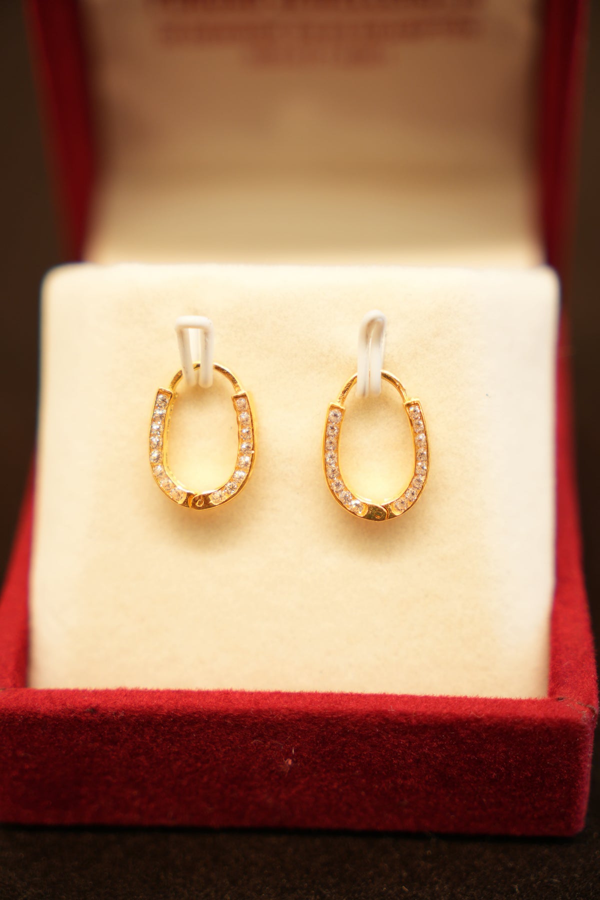 22K Gold Designer U-Shaped Stone Hoop Earrings