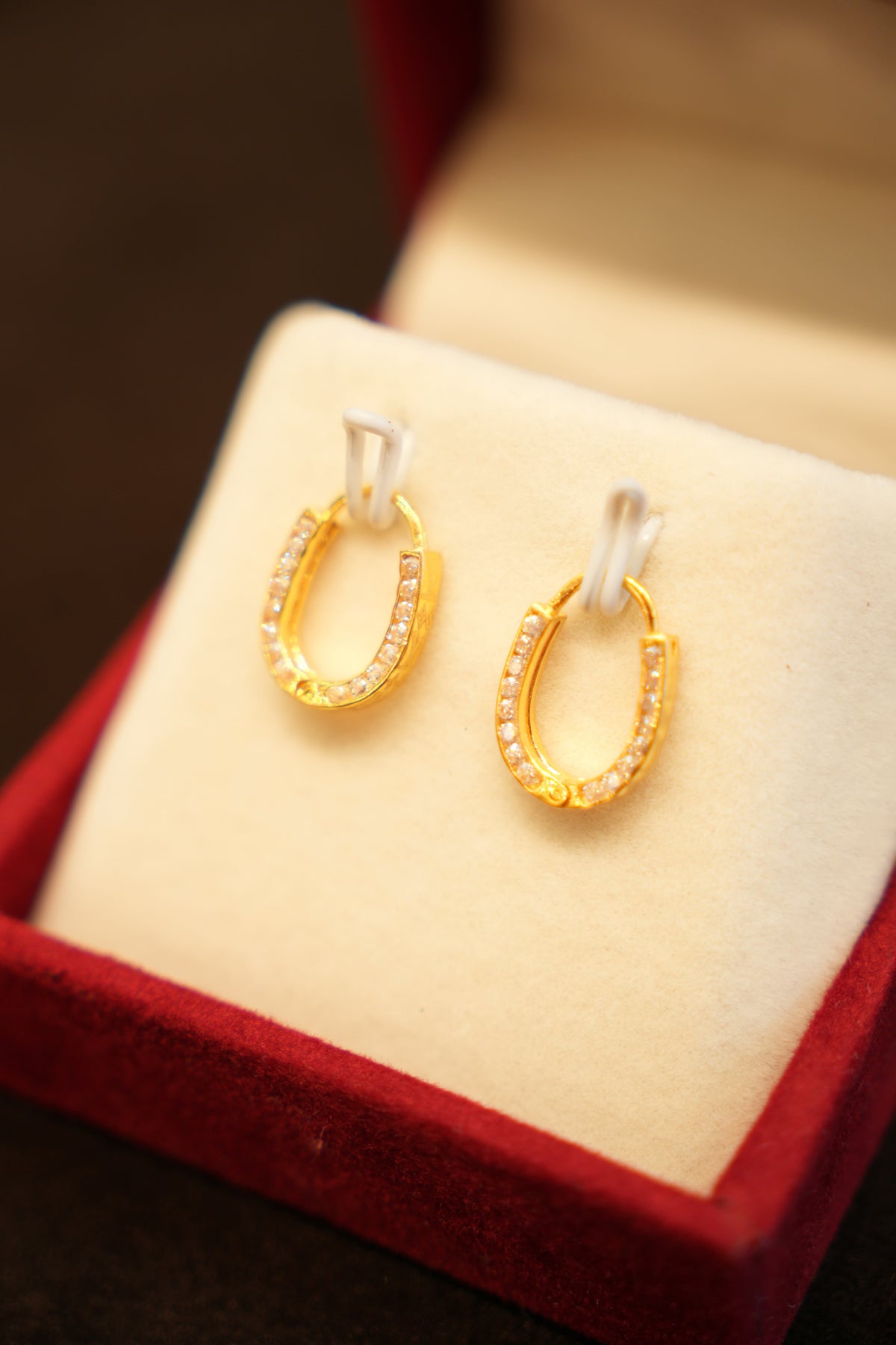 22K Gold Designer U-Shaped Stone Hoop Earrings