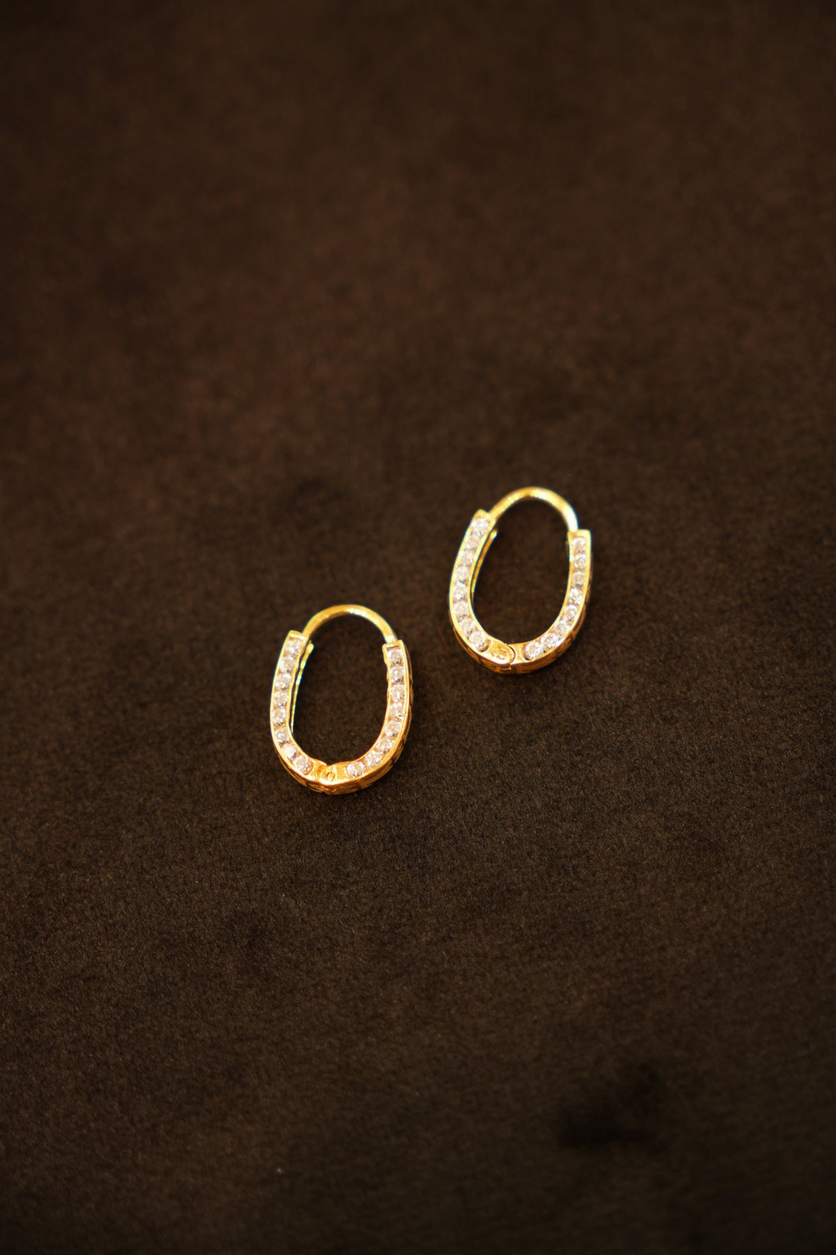 22K Gold Designer U-Shaped Stone Hoop Earrings