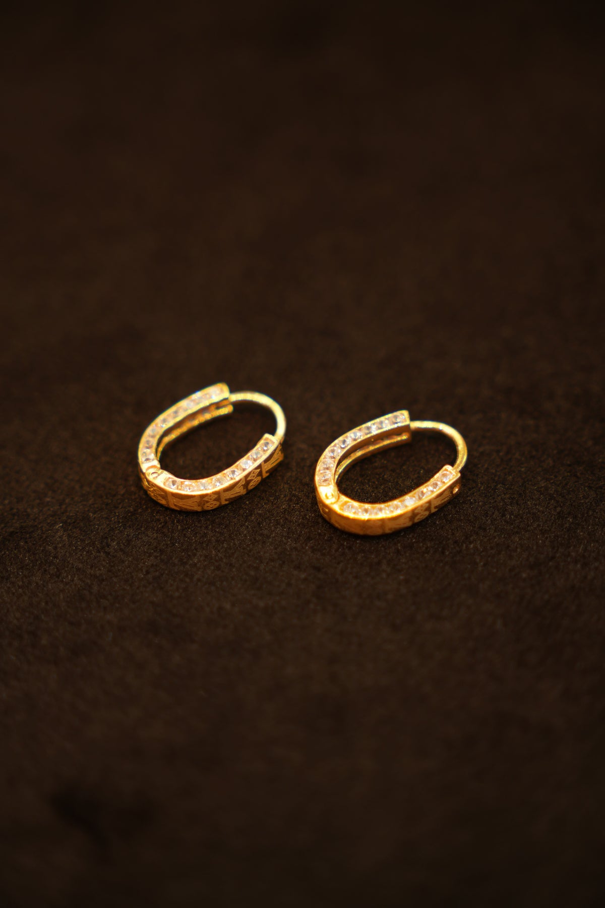 22K Gold Designer U-Shaped Stone Hoop Earrings