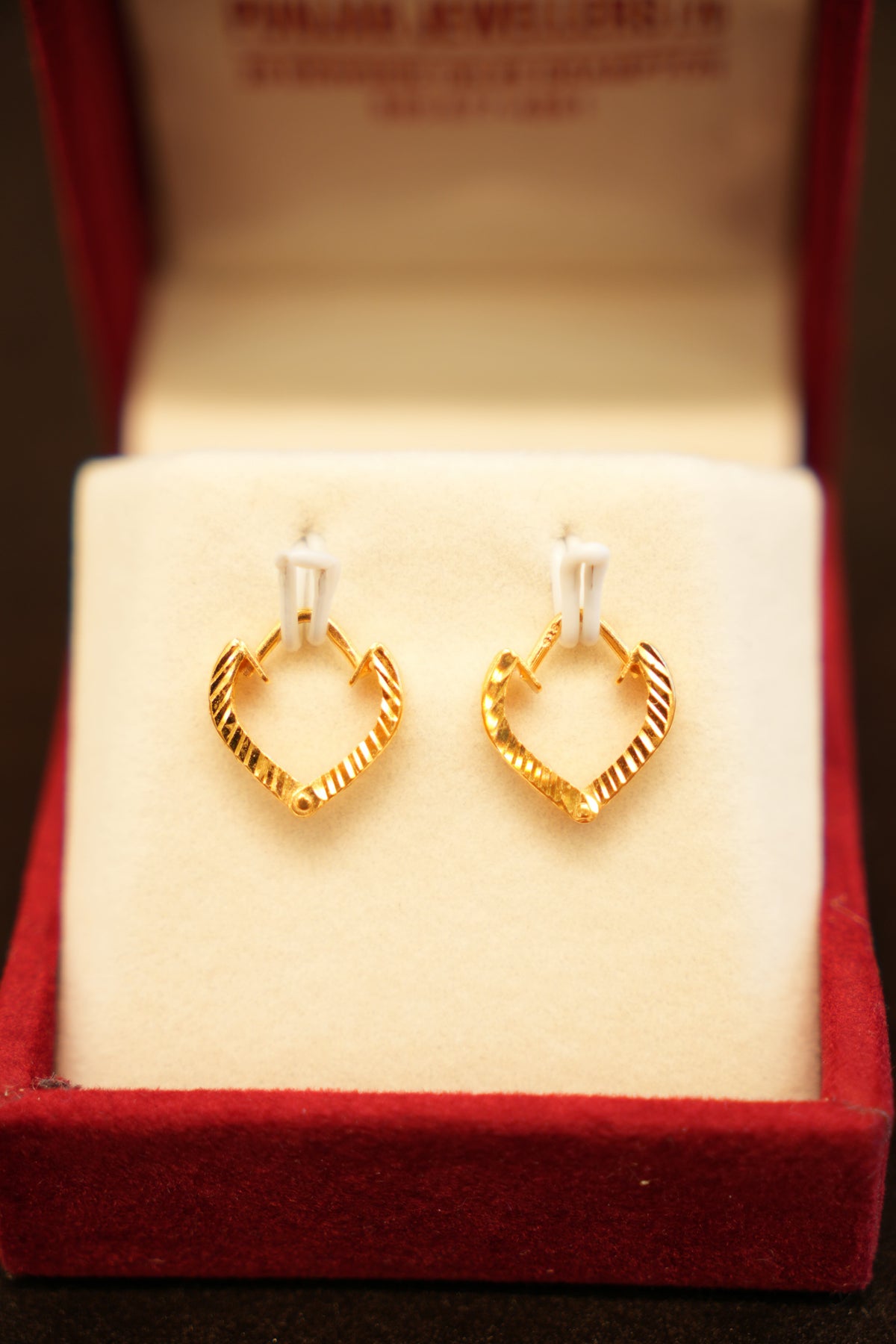 22K Gold Designer V-Shaped Fluted Hoop Earrings
