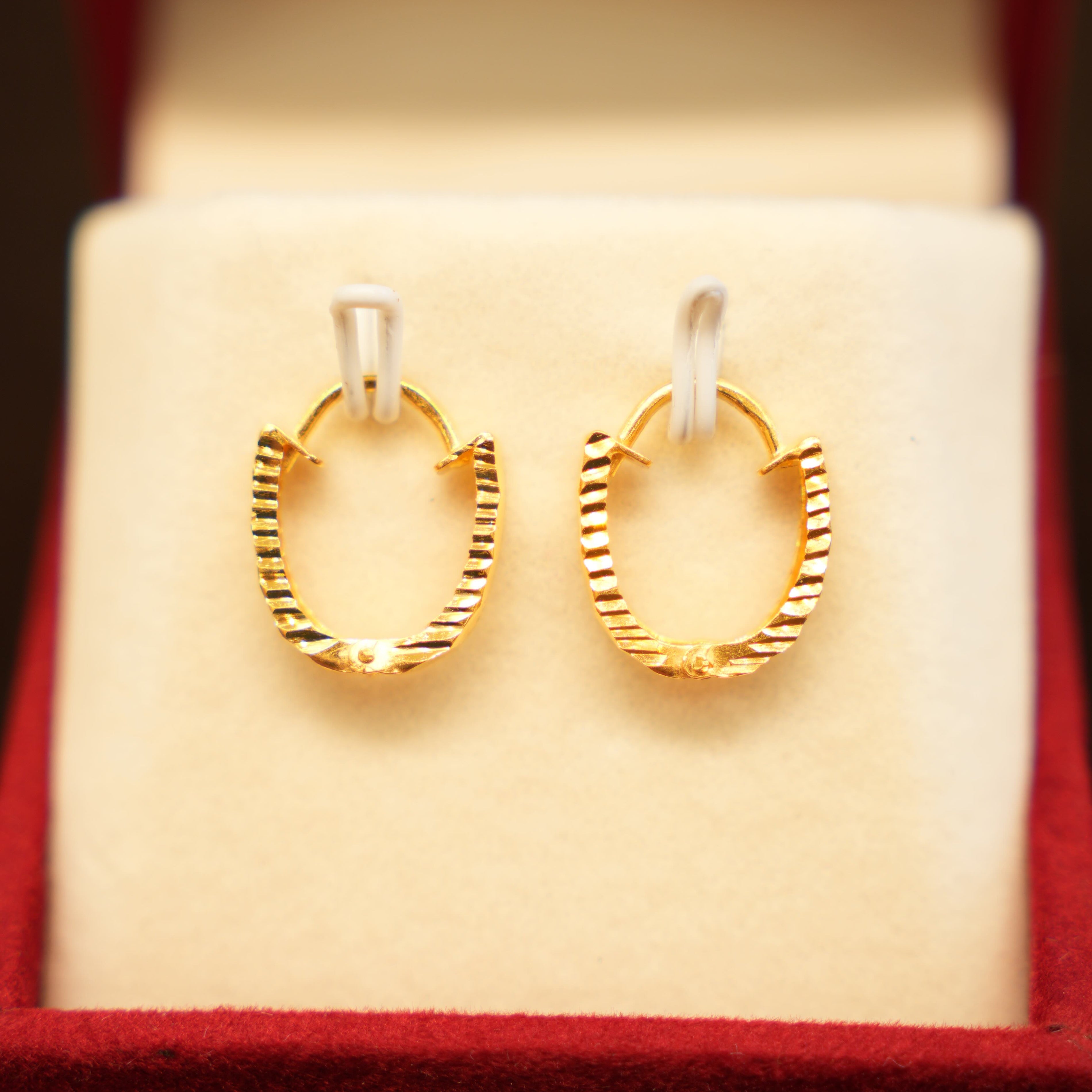 22K Gold Designer Fluted U-Shaped Ladies Hoop Earrings