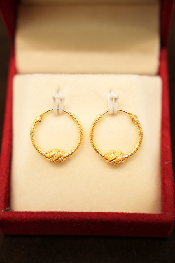 22K Gold Rope Oval Bead Hoop Earrings