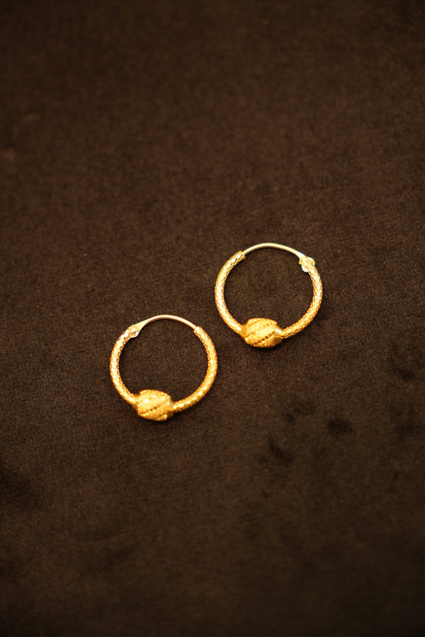 22K Gold Rope Oval Bead Hoop Earrings