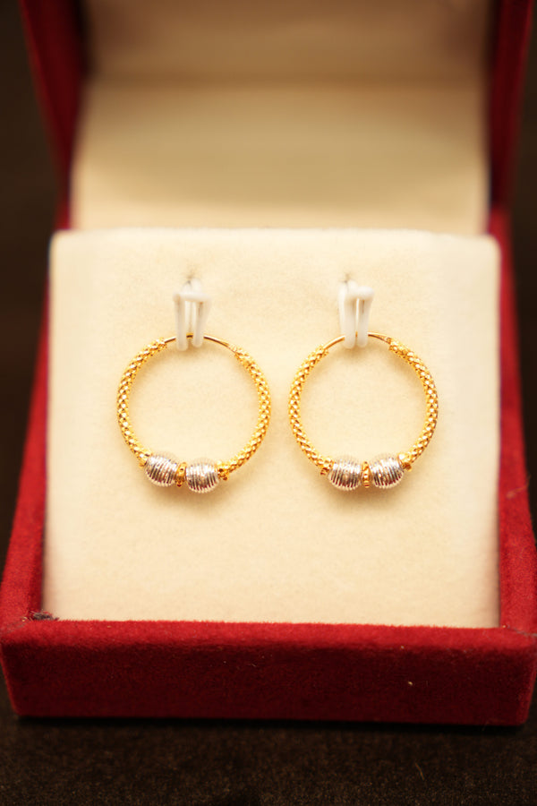 22K Gold Two-Tone Bead Rope Hoop Earrings