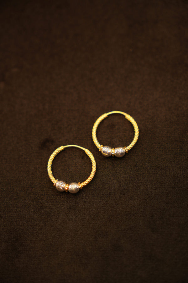 22K Gold Two-Tone Bead Rope Hoop Earrings