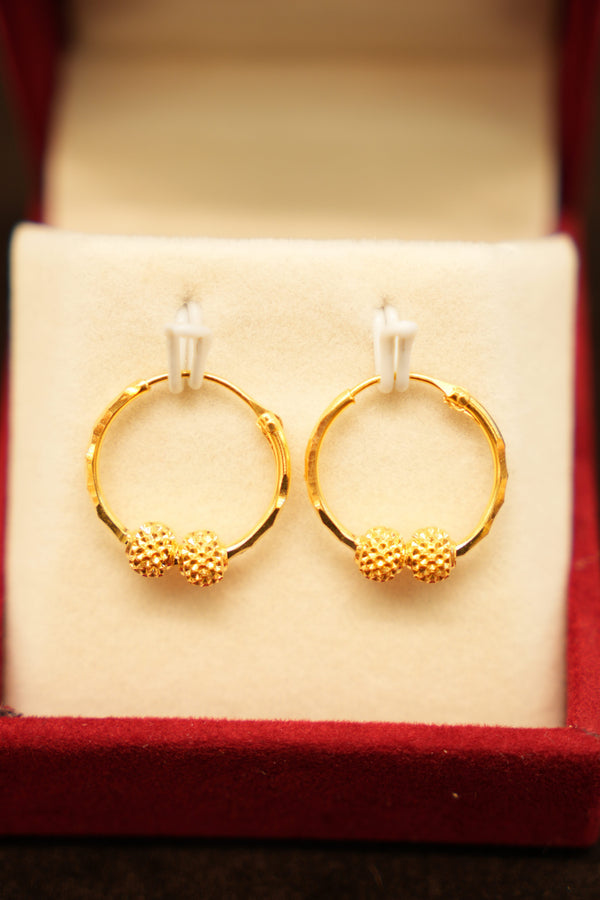 22K Gold Dual Bead Minimal Hoop Earrings