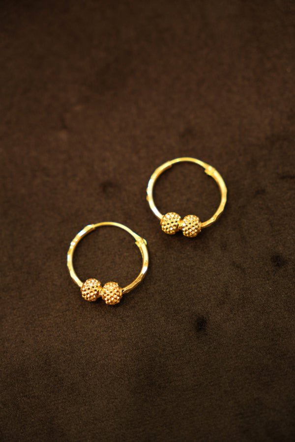 22K Gold Dual Bead Minimal Hoop Earrings