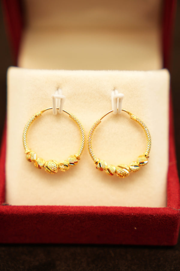 22K Gold Cross-Hatch Bead Hoop Earrings