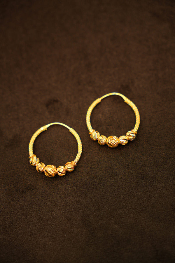 22K Gold Cross-Hatch Bead Hoop Earrings