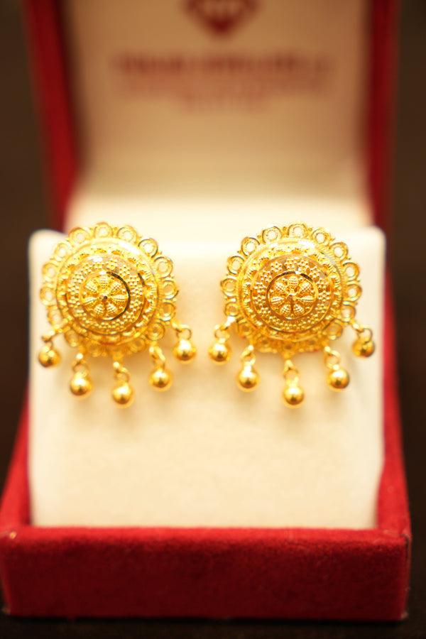 22K Gold Starburst Ball-Drop Stud Earrings