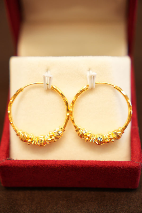 22K Gold Octagon Facet Bead Hoop Earrings