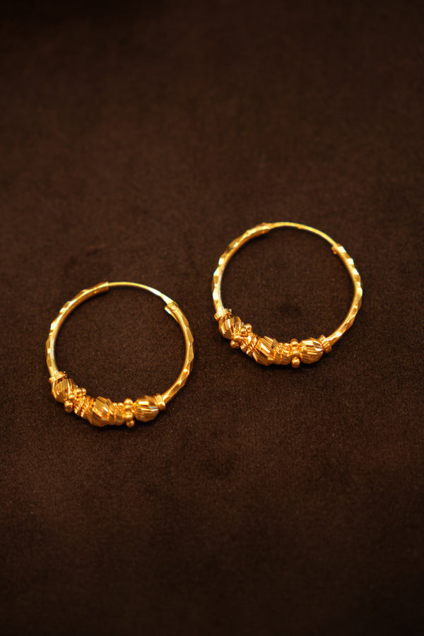 22K Gold Octagon Facet Bead Hoop Earrings