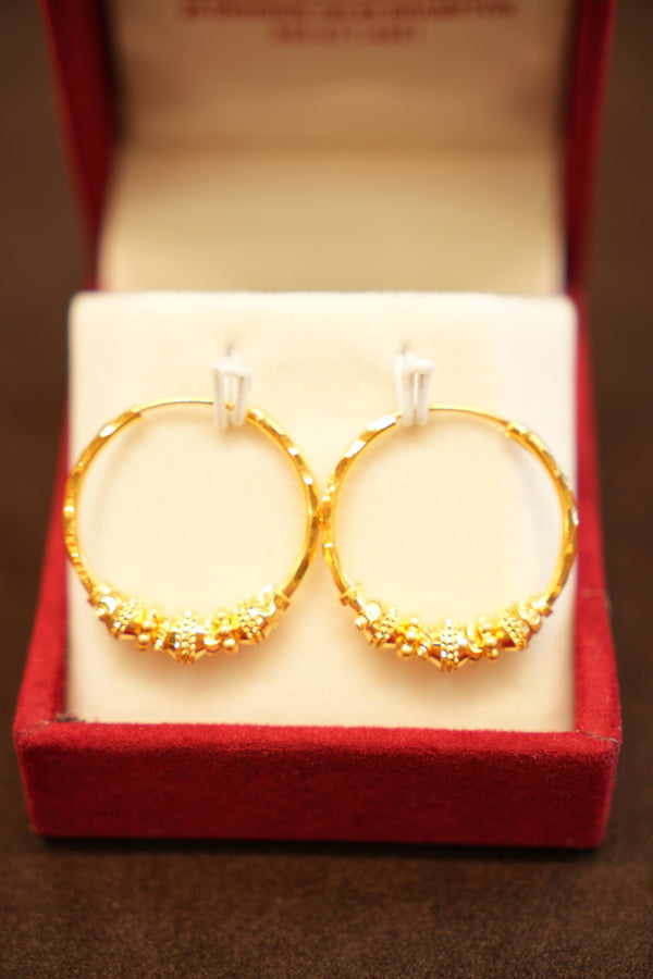 22K Gold Mixed Cluster Bead Hoop Earrings