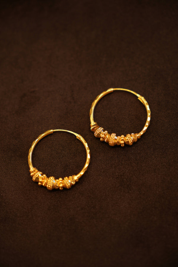 22K Gold Mixed Cluster Bead Hoop Earrings