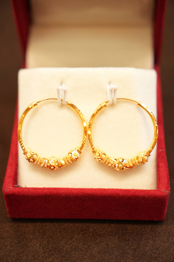 22K Gold Textured Disc Segment Hoop Earrings