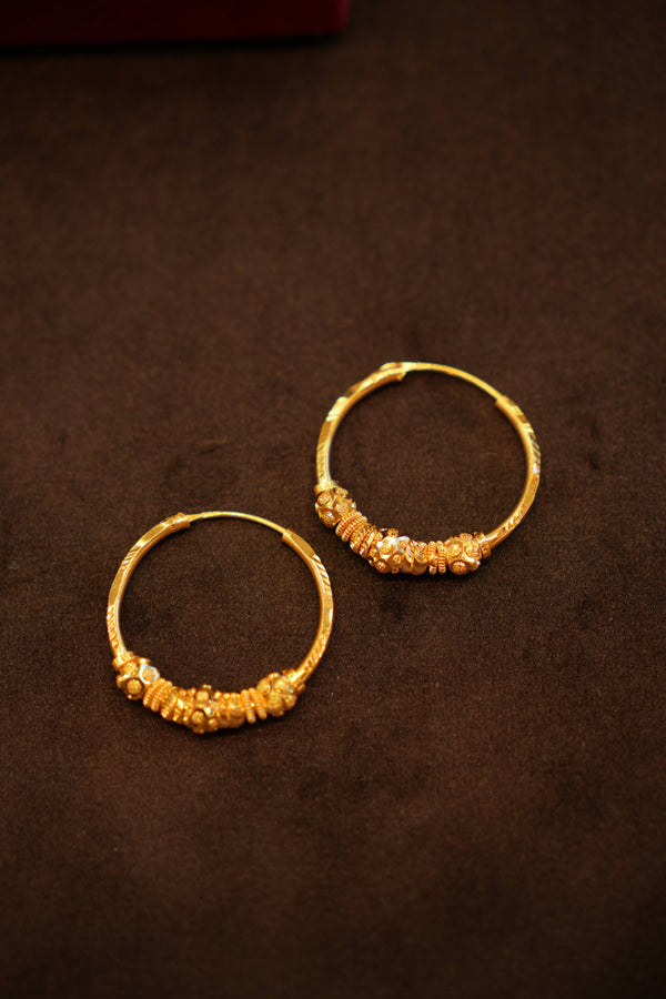 22K Gold Textured Disc Segment Hoop Earrings