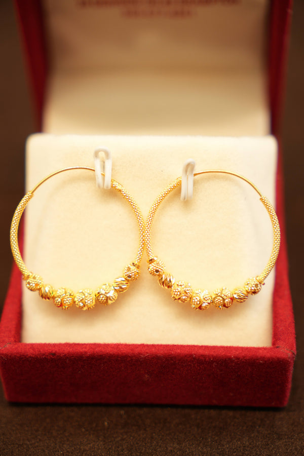 22K Gold Melon Bead Granulated Hoop Earrings