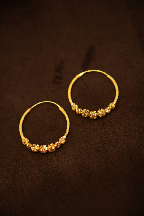22K Gold Melon Bead Granulated Hoop Earrings