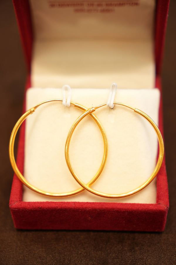 22K Plain Gold Round Hoop Earrings
