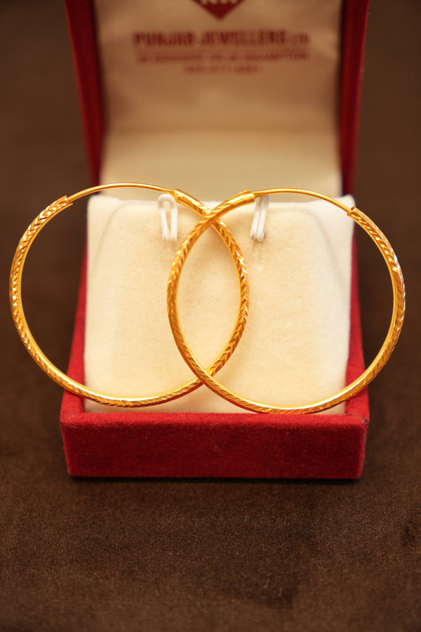 22K Gold Designer Fluted Hoop Earrings