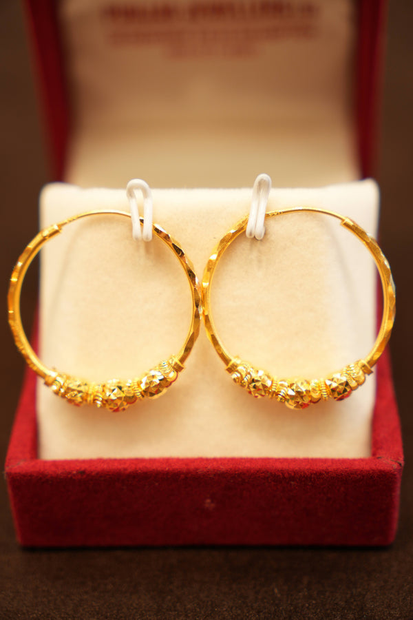 22K Gold Star-Cut Bead Cluster Hoop Earrings