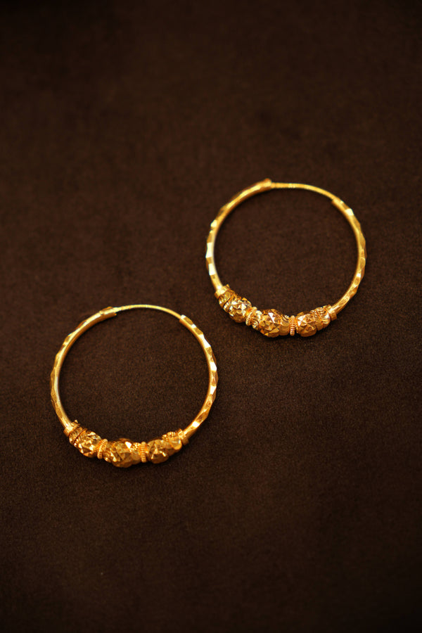 22K Gold Star-Cut Bead Cluster Hoop Earrings