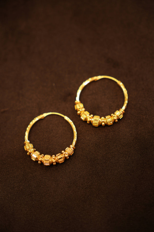 22K Gold Designer Cube Bead Hoop Earrings