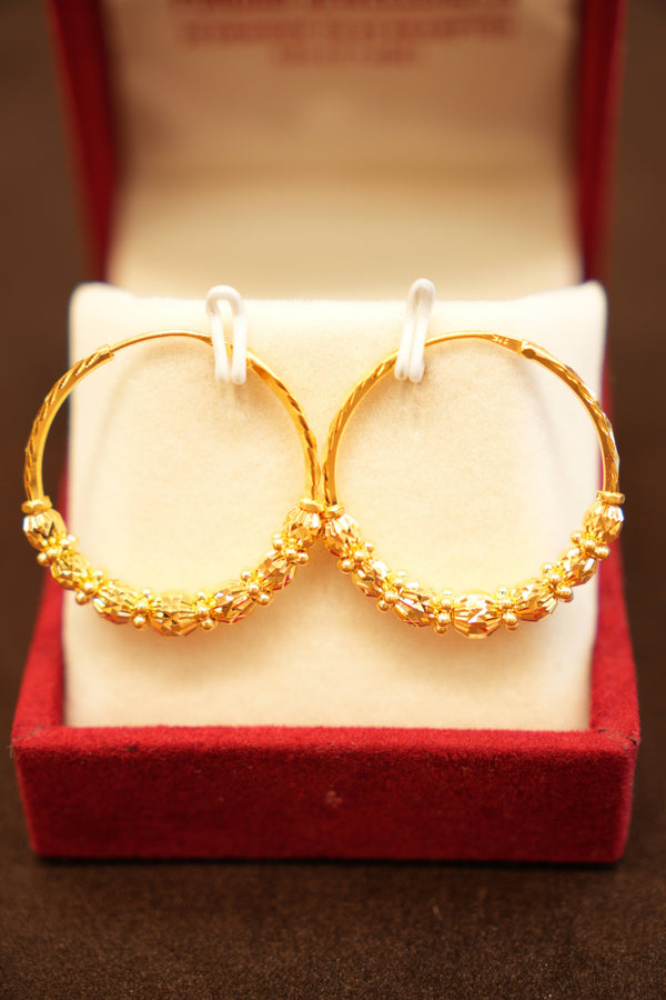 22K Gold Designer Disco Bead Hoop Earrings