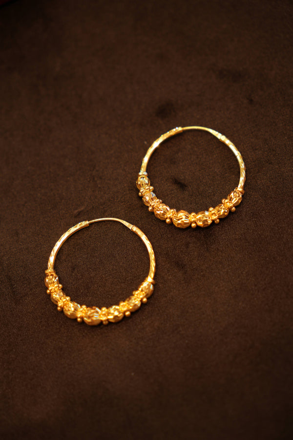 22K Gold Designer Disco Bead Hoop Earrings