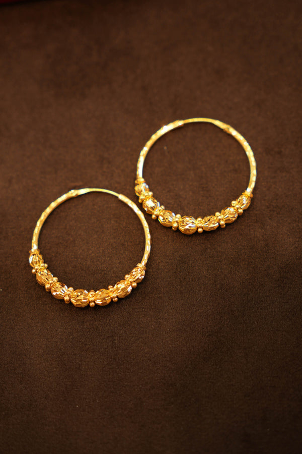22K Gold Oval Faceted Bead Hoop Earrings