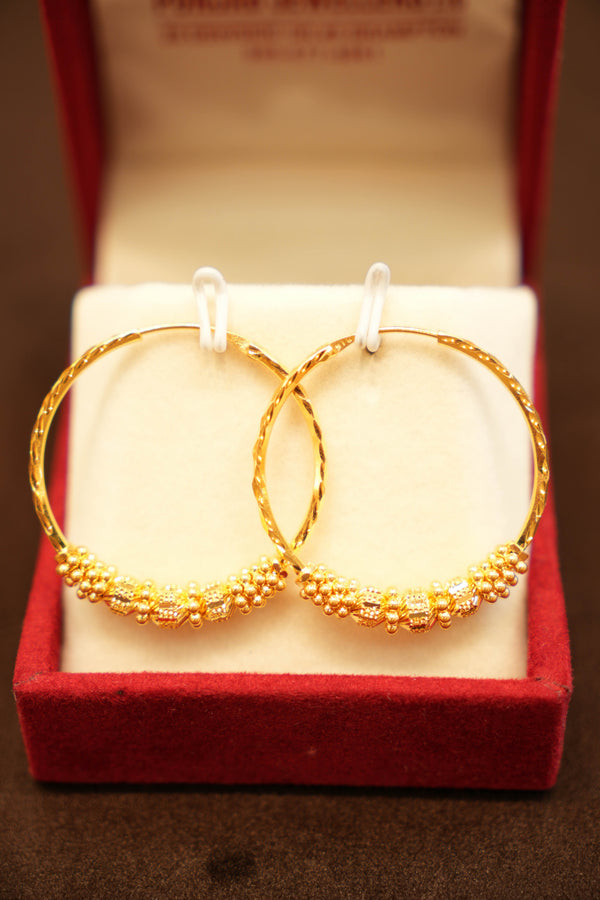 22K Gold Granulated Cluster Hoop Earrings
