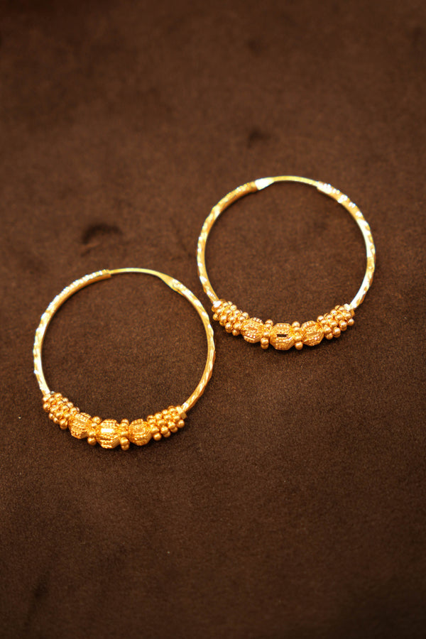 22K Gold Granulated Cluster Hoop Earrings